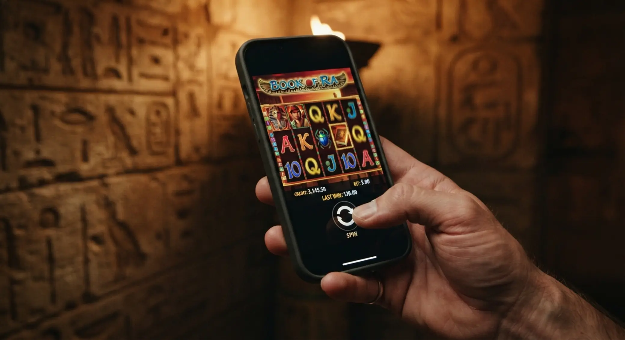 Gra inspirowana Book of Ra na ekranie smartfona