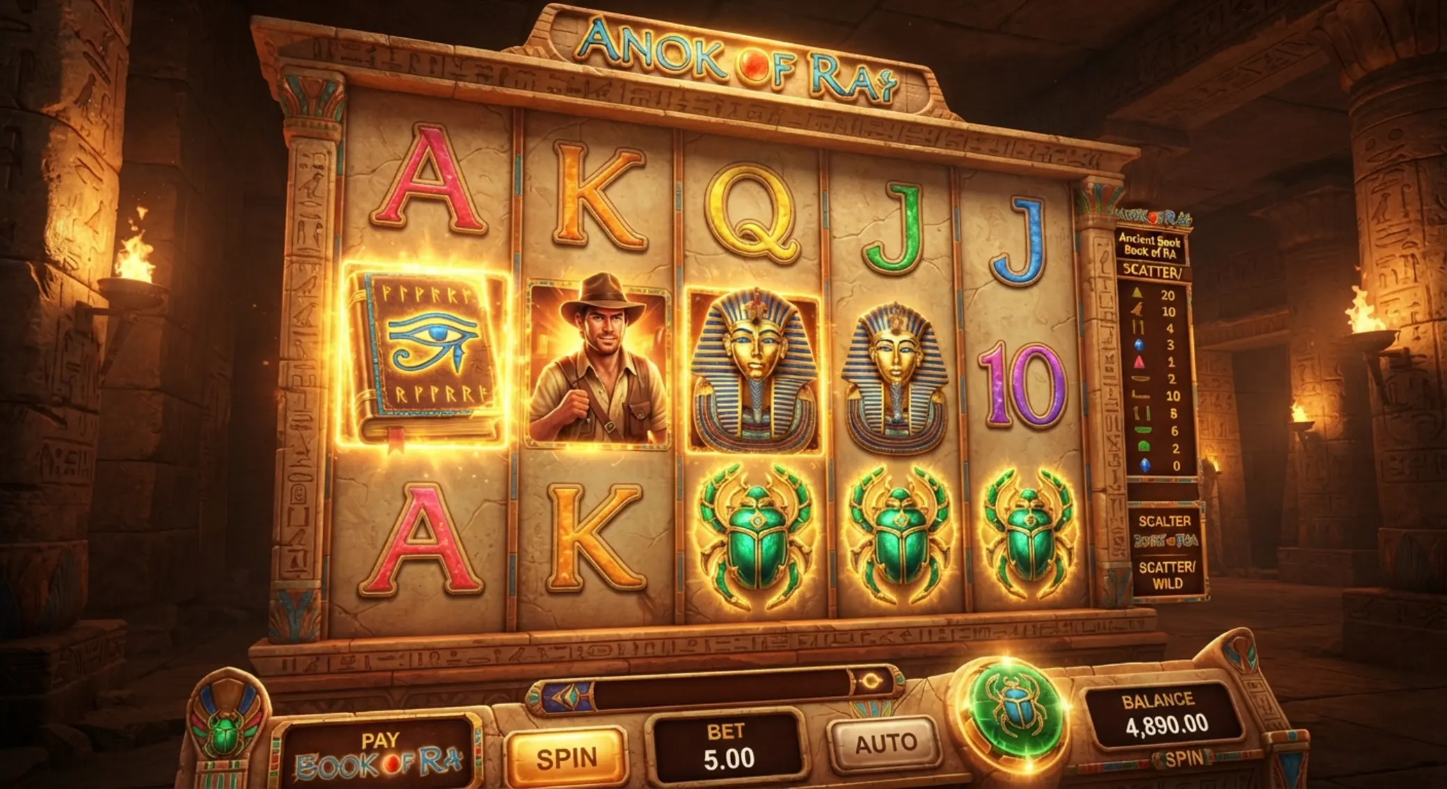 Zbliżenie na specjalne symbole inspirowane Book of Ra