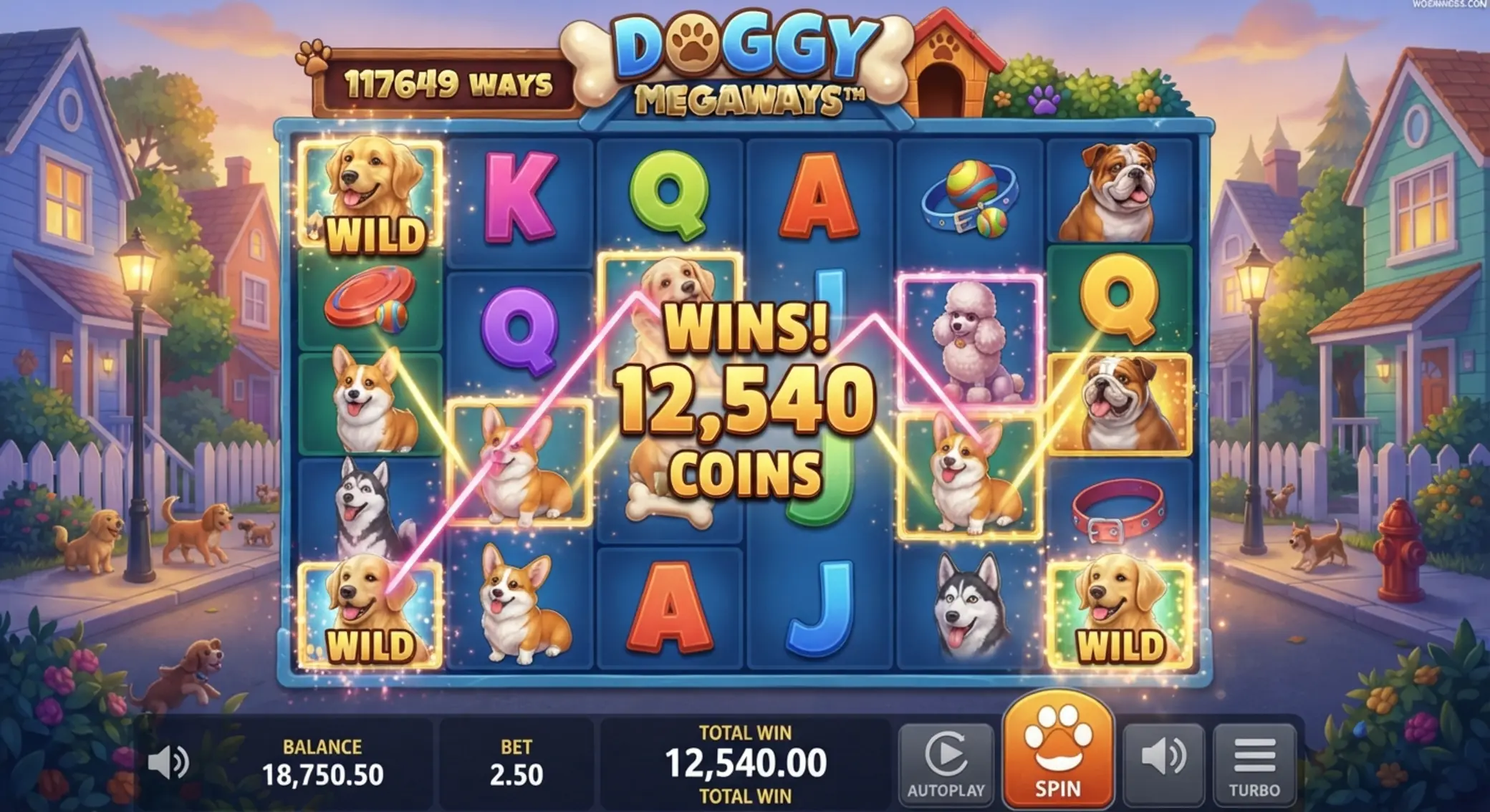Schemat bębnów Dog House Megaways z różną liczbą symboli