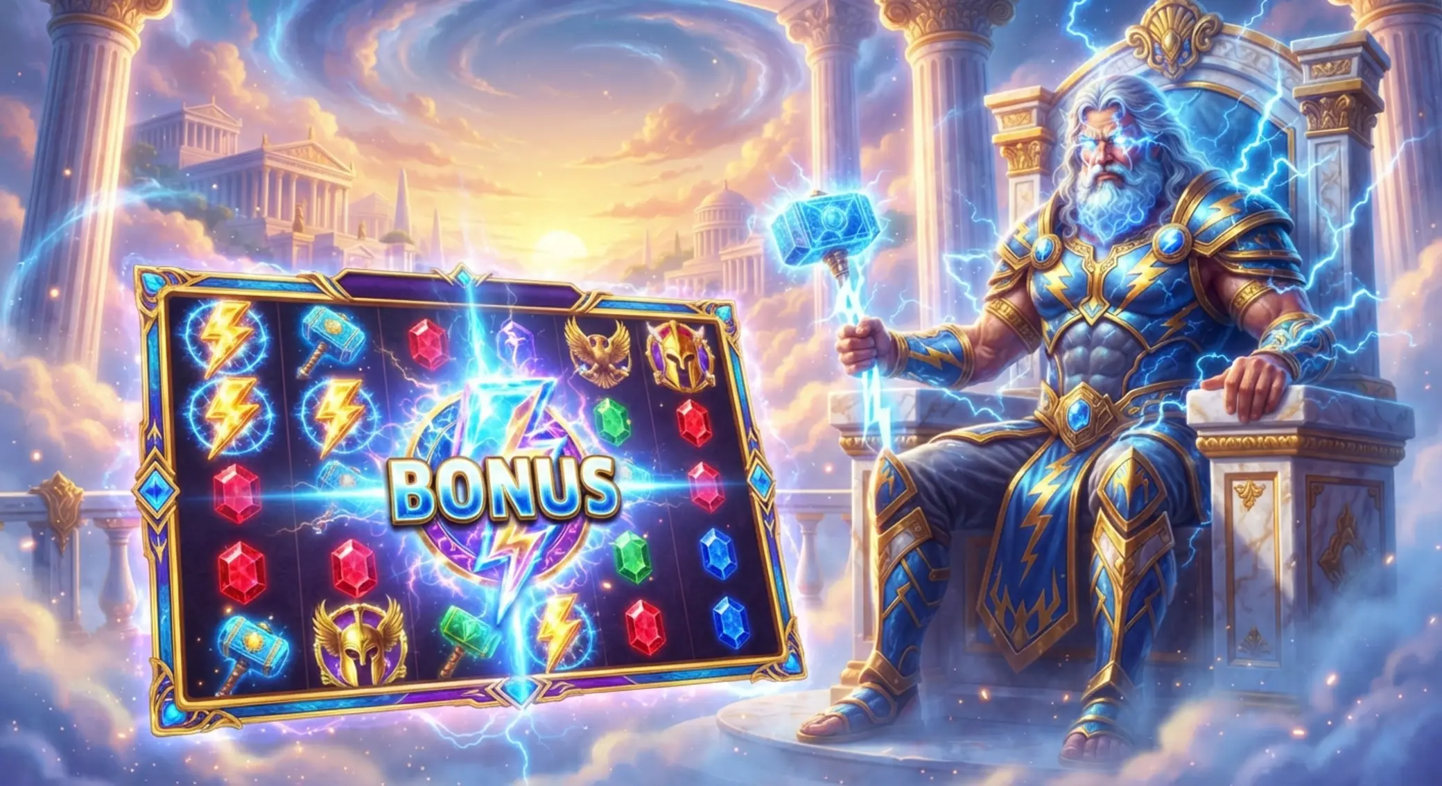 Slot inspirowany Olimpem z bogiem piorunów i siatką 6×5