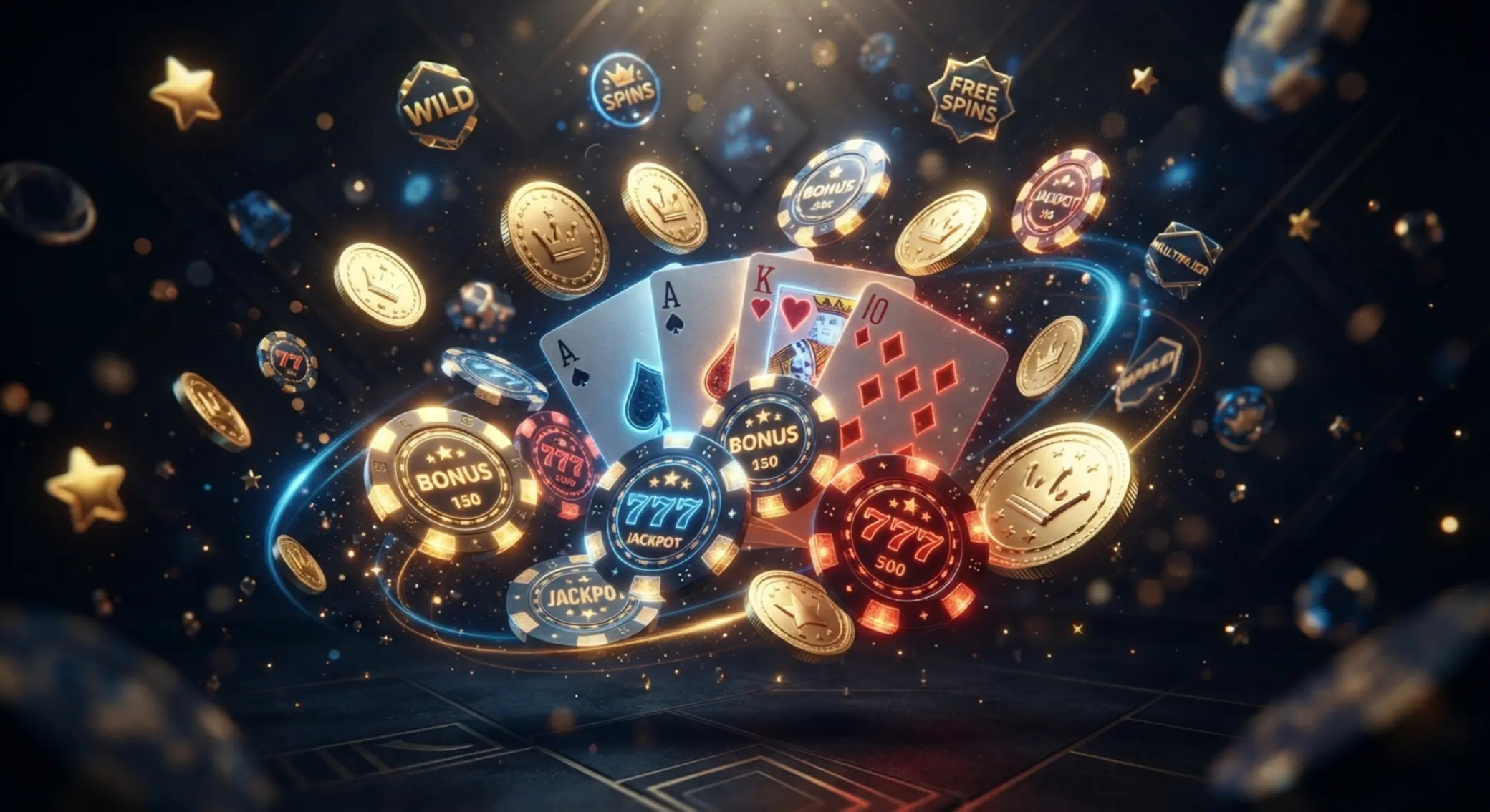 Bonusy i promocje GGBet Grafika z żetonami, monetami i kartami w motywie promocji
