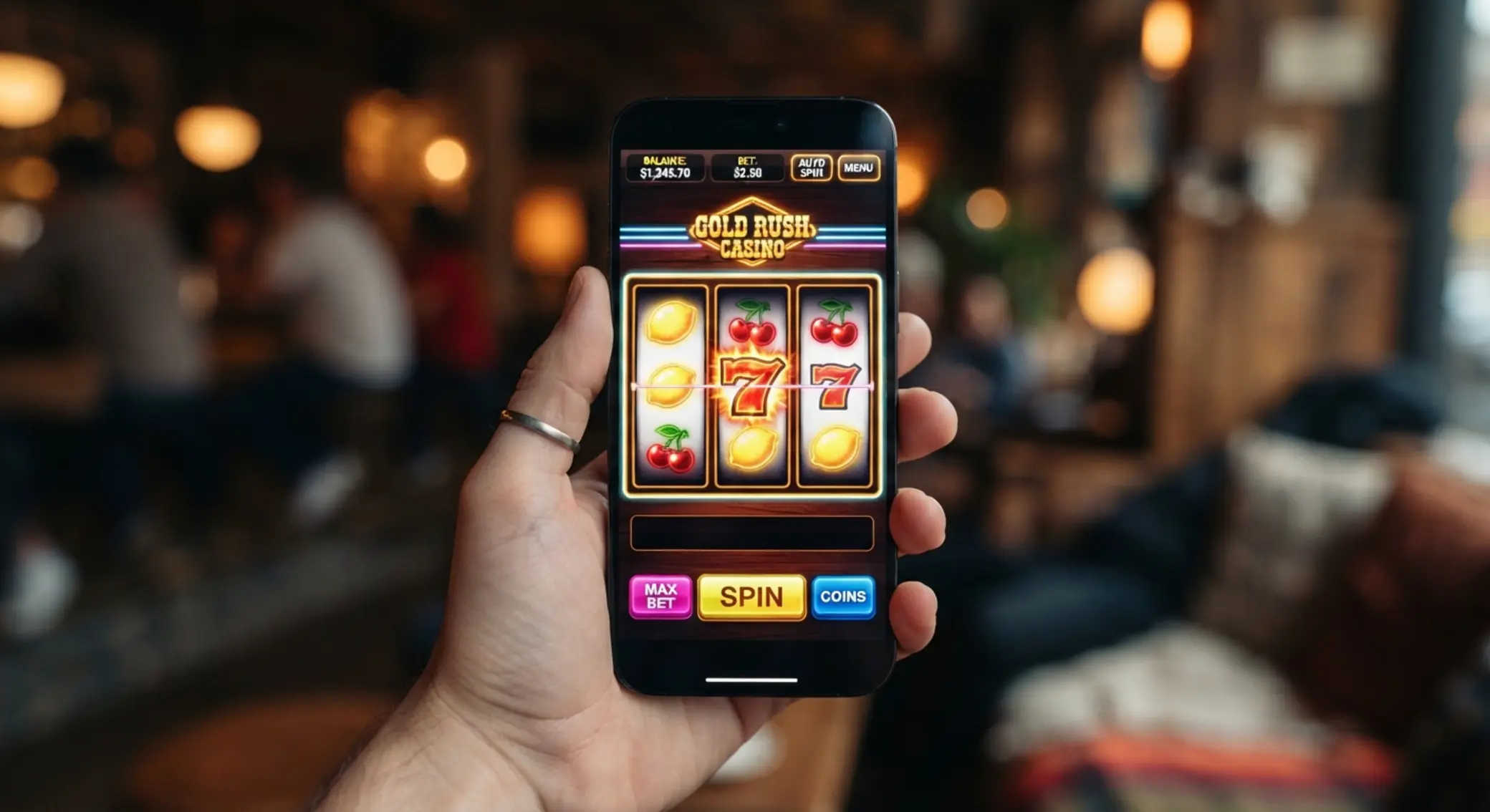 Slot 777 uruchomiony na ekranie smartfona