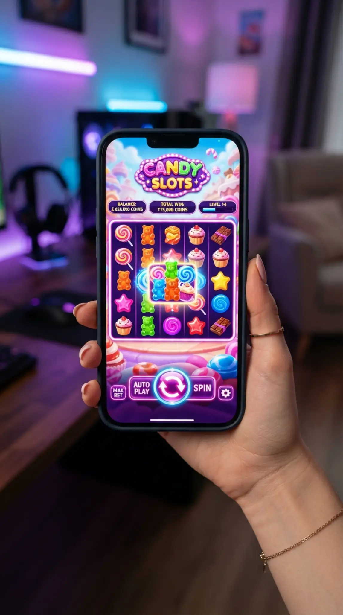 Slot Sweet Bonanza uruchomiony na ekranie smartfona
