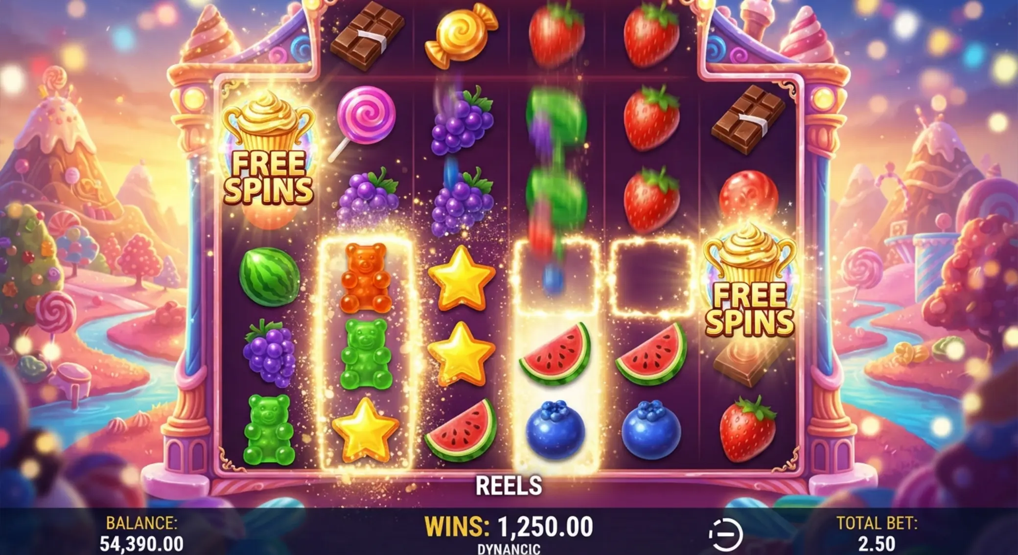 Mechanika kaskad i darmowych spinów w slocie Sweet Bonanza